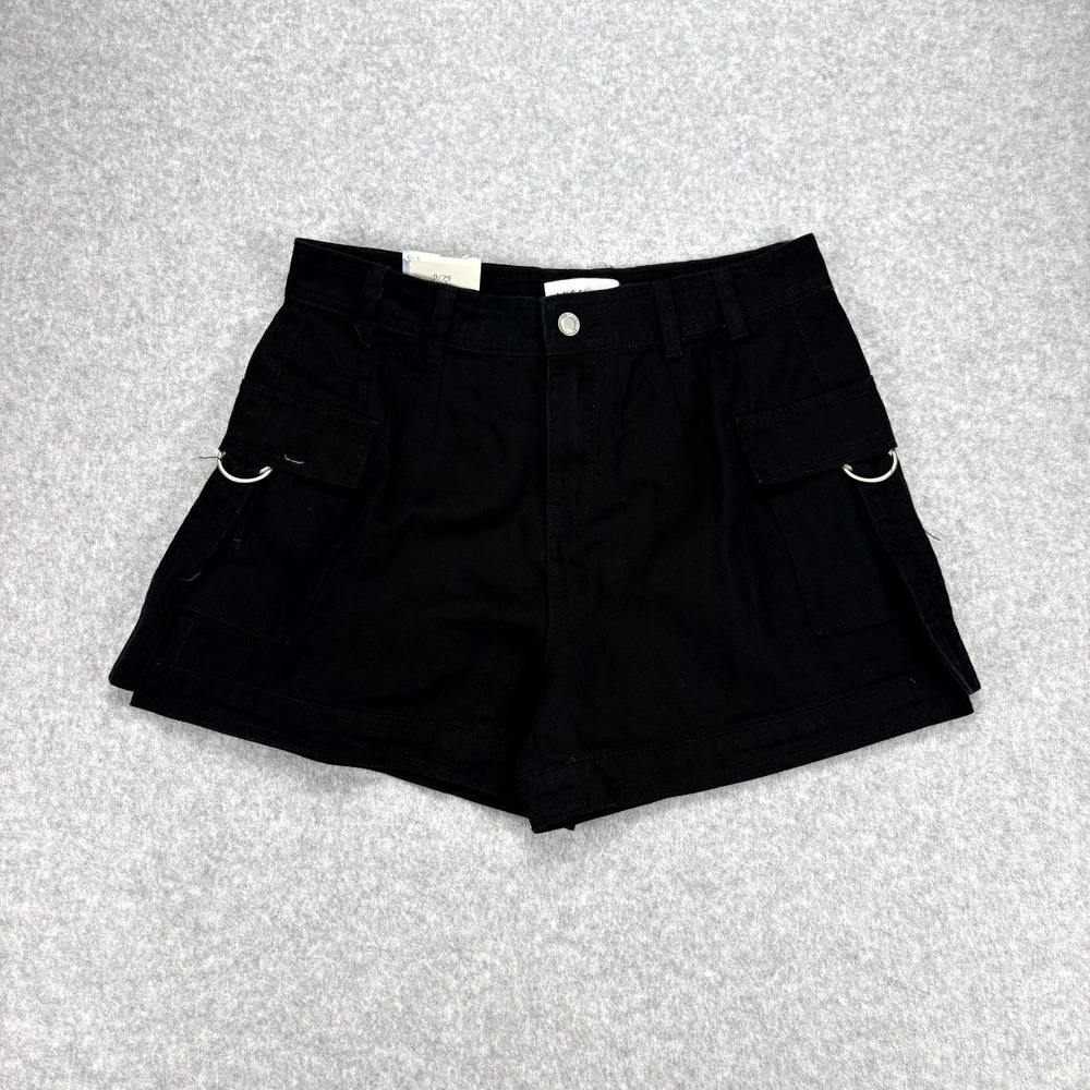 Angel Kiss Shorts Womens 9/29 Black Twill Flap Pockets Gorpcore Grunge Festival